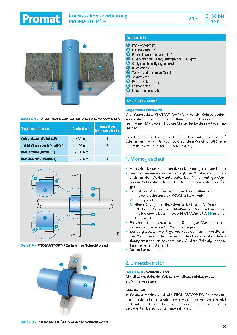 Brandschutzmanschette für 30 min Brandschutz